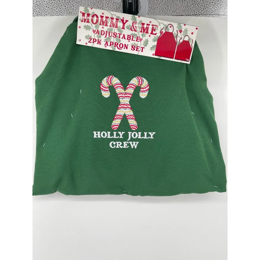 Mommy & Me Apron Set Women Child OS Green New Holly Jolly Crew Christmas 2PK